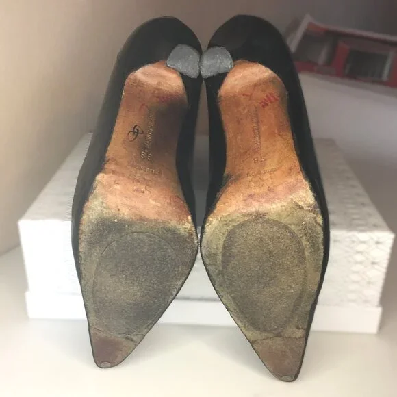 MANOLO BLAHNIK Black Leather Point Toe Ankle Boots 💋 SIZE 38 - Picture 14 of 16